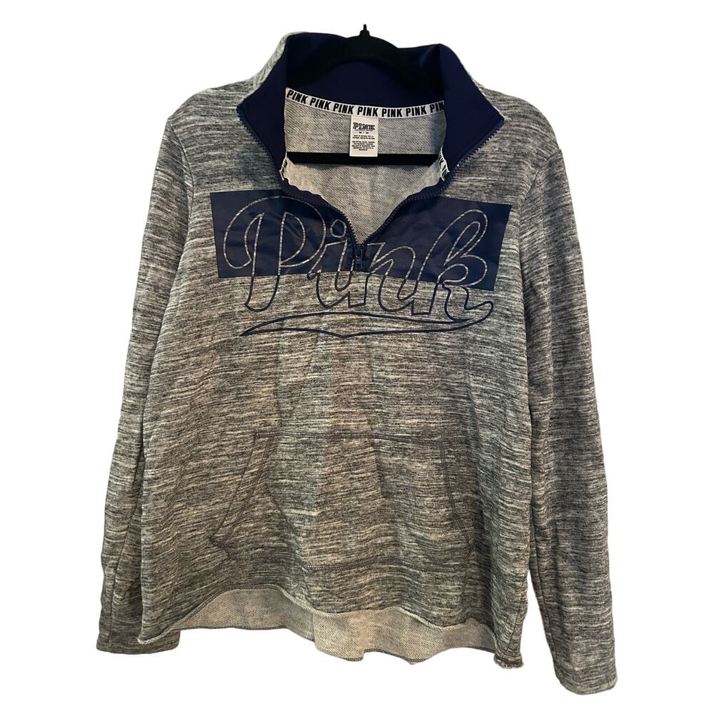 Pink gray and blue quarter zip pullover with kangaroo pocket size M